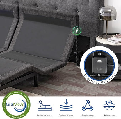Vipbear Twin XL Adjustable Beds with Thickened Frame, Adjustable Bed Frame with Pillow-Tilt,Separate Head/Foot Lift,Smart APP Control, Massage, Zero Gravity, Anti-Snore, Wireless Remote,USB Ports