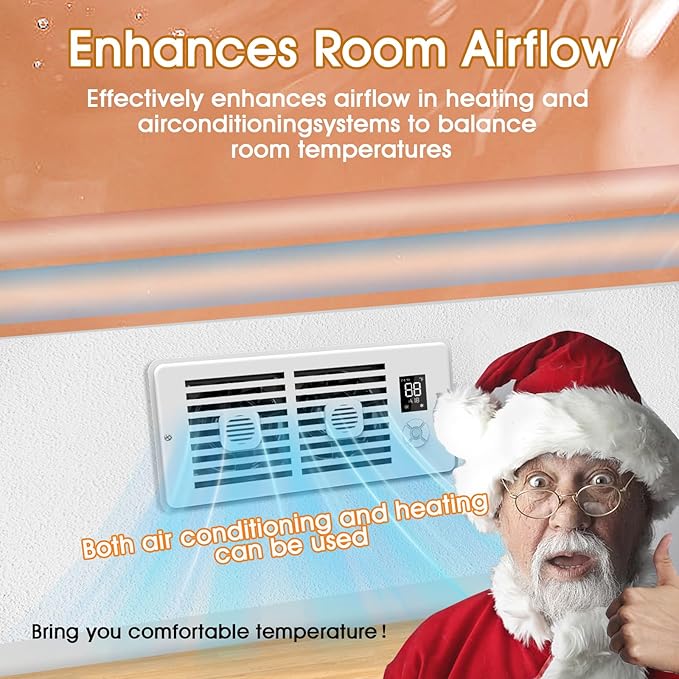 Register Booster Fan,10-Speed Smart Thermostat AC Vent Fan with Timer Setting and Aroma Function, Air Vents Fans & Heating for Wal (White, 4" x 10")