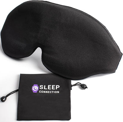3D Sleep Mask - Light Blocking Silk Sleeping Mask for Men and Women with Deep Eye Socket, Eyelash Protector Sleep Mask - Premium Foam, Adjustable Eye Mask with Silky Pouch