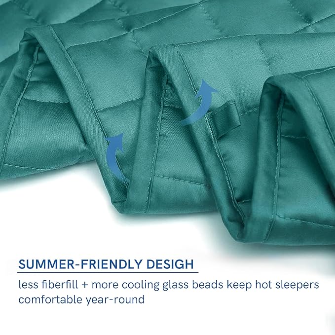 YnM Exclusive Cooling Weighted Blanket, Bed Blanket for One Person of 160lbs, Ideal for Queen/King Bed (60x80 Inches, 17 Pounds, Sea Grass)