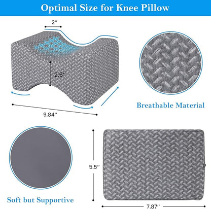 BlissTrends Memory Foam Knee Pillow, Knee Pillow for Side Sleepers, Leg Pillows for Sleeping Blood Circulation, Elevation Pillow for Spine Aligning, Sciatica, Hip, Knee, Ankle Pain, Grey, Medium