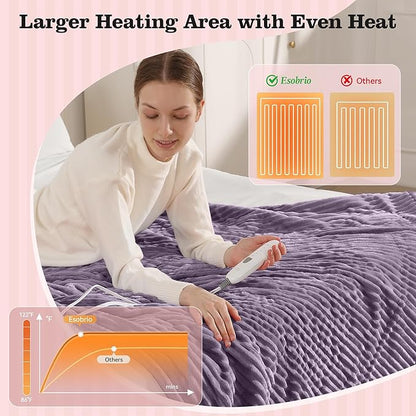 Heated Blanket Electric Throw 50"x60" Heating Blanket 450gsm Ribbed Flannel Sherpa Ultra-soft with 5 Heating Levels and 4 Hour Auto Off, ETL & FCC Certified Electric Blanket, Great Winter Gift, Purple