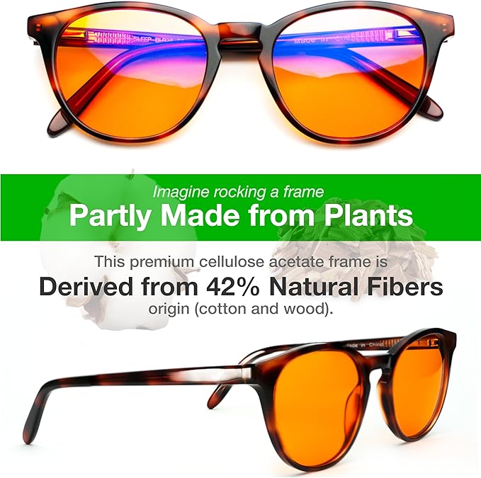 Orange Blue Light Blocking Glasses for Better Sleep - 99.5% Premium Acetate Migraine Glasses for Women & Men