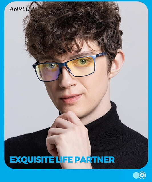ANYLUV Blue Light Glasses Men, Relieve Eyestrain and Eye Protection, Al-Mg Metal Computer Blue Light Blocking Glasses