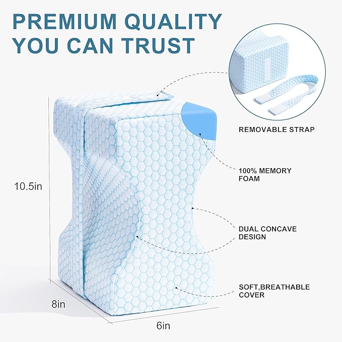 Knee Pillow for Side Sleepers-Memory Foam Leg Pillow for Between Legs-Sciatica,Hip&Back Pain Relief,Spinal Alignment Leg Cushion,Arctic White