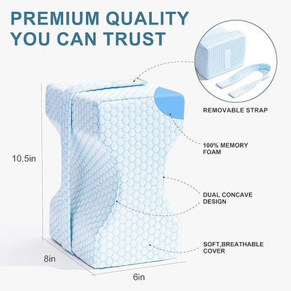 Knee Pillow for Side Sleepers-Memory Foam Leg Pillow for Between Legs-Sciatica,Hip&Back Pain Relief,Spinal Alignment Leg Cushion,Arctic White