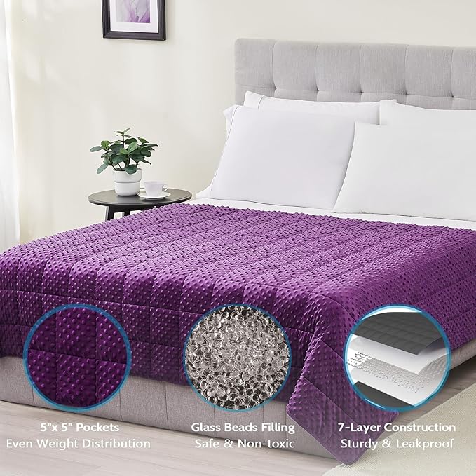 L'AGRATY Weighted Blanket for Adult - 60"x80" 17lbs Minky Dots Heavy Blanket with Glass Beads Soft Breathable for All-Season Summer Fall Winter Thick Comfort for Sleeping