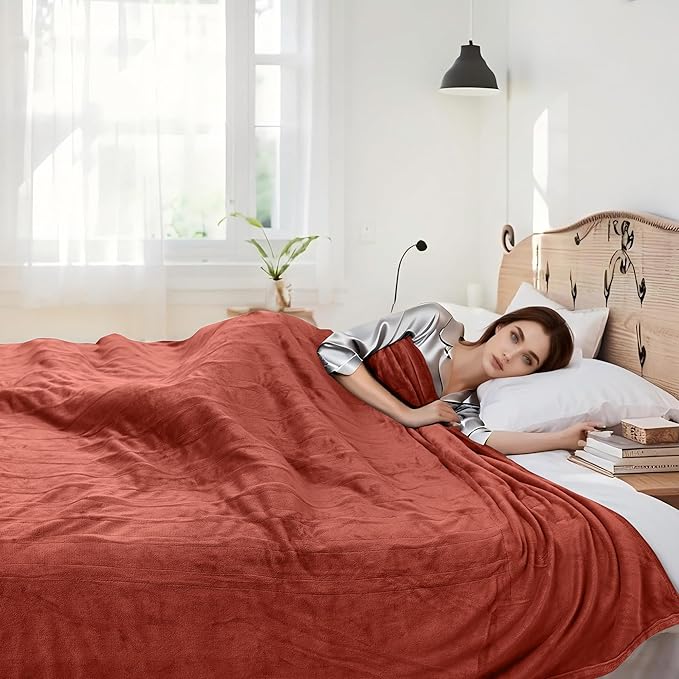 Electric Heated Blanket 72"x84" Full Size Flannel Heated Blanket, Cozy & Warm for All Night, 5 Heat Settings & 10 Hours Auto Off, Machine Washable, Brick Red