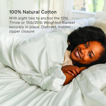 Baloo 100% Cotton Duvet Cover for Weighted Blanket (Pebble White - 80"x87" - Full/Queen Size) | Cool, Soft & Durable