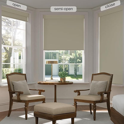 LazBlinds No Drill Blinds for Indoor Windows, Blackout Roller Shades, Cordless Window Blackout Blinds, Thermal Insulated Fabric UV Protection for Home and Office, 24" W x 48" H, Beige