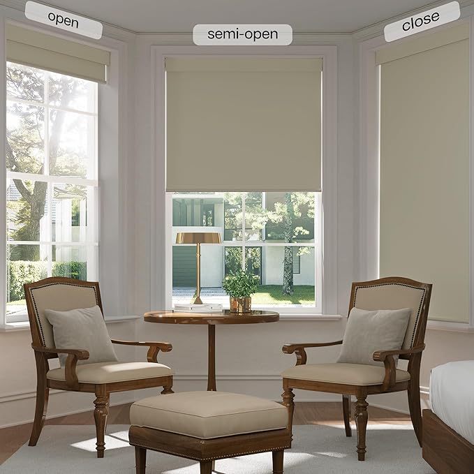 LazBlinds No Drill Blinds for Indoor Windows, Blackout Roller Shades, Cordless Window Blackout Blinds, Thermal Insulated Fabric UV Protection for Home and Office, 35" W x 48" H, Beige