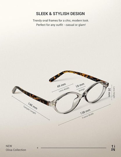 TIJN Olisa Blue Light Blocking Glasses for Women Men,Oval Glasses Frame Bluelight Glasses for Gaming/Computer/Screen