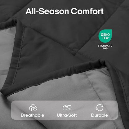 ZonLi Weighted Blanket (48''x72'', 15lbs, Grey/Black), Cooling Weighted Blankets for Adults, High Breathability Heavy Blanket, Soft Material with Premium Glass Beads
