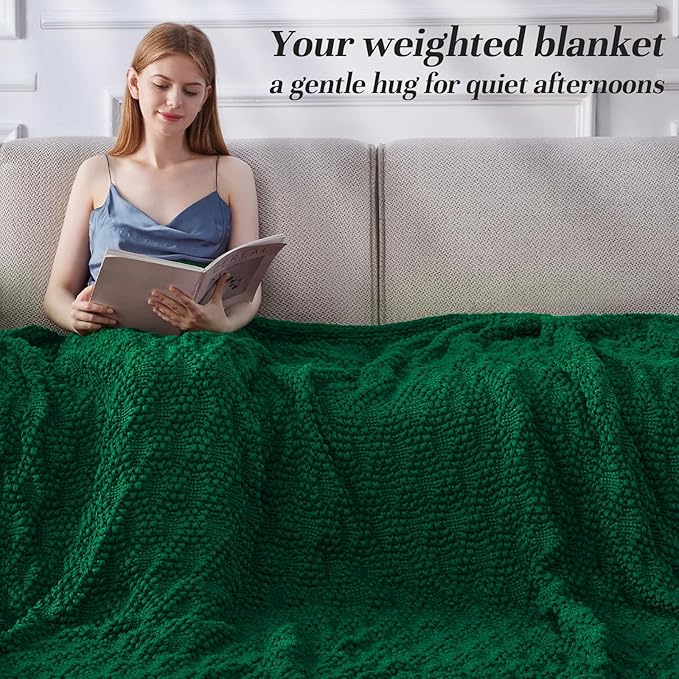 Knitted Weighted Blanket for Adult, Chunky Knit Weighted Throw for Sleep 60"*80" 20lbs, Cooling Breathable Machine Washable Heavy Blanket for Room Decor (Green, Queen)
