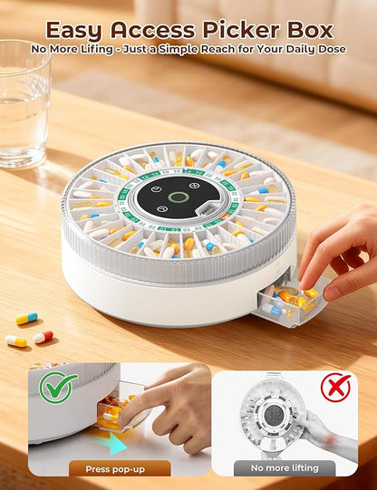 Betife Automatic Pill Dispenser for Elderly with Alarm – 31-Day Smart Bluetooth Pill Box, App Support, Fingerprint + Key Dual Lock, Arthritis-Easy Open, Plug-in/Battery Backup, Monthly Timer Dispenser