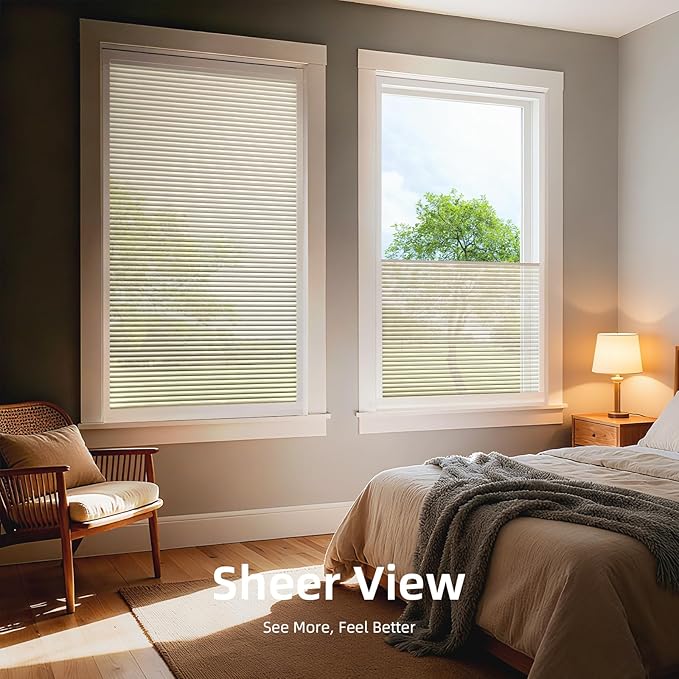 ZSTARR Motorized Skylight Shades Blackout Cellular Honeycomb Electric Blinds with Solar Panel Cordless Rechargeable with Remote for Roof and Slanted Windows Custom Size (Sheer Beige)