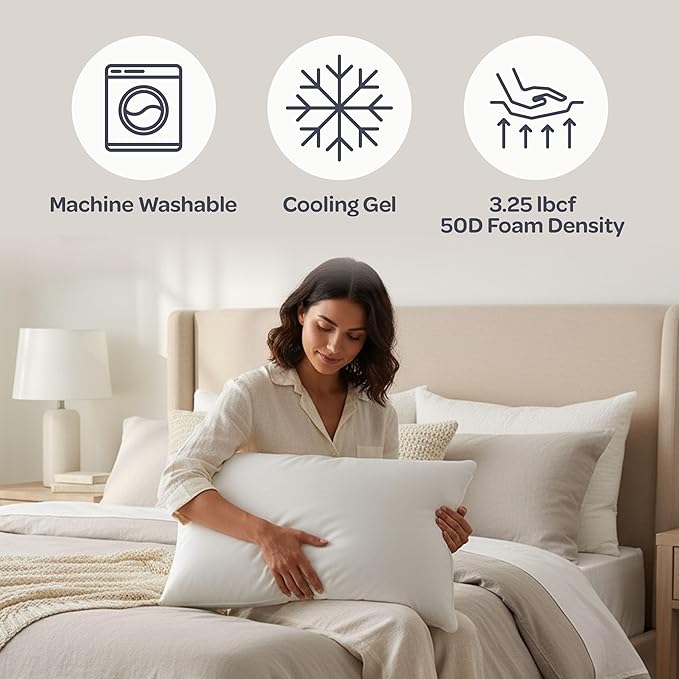 Cooling Gel Memory Foam Pillow - Reversible Bed Pillow with Medium Firm Memory Foam and Cooling Gel, Removable and Machine Washable Cover - Support for Back and Side Sleepers by Remedy