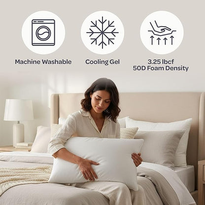 Cooling Gel Memory Foam Pillow - Reversible Bed Pillow with Medium Firm Memory Foam and Cooling Gel, Removable and Machine Washable Cover - Support for Back and Side Sleepers by Remedy