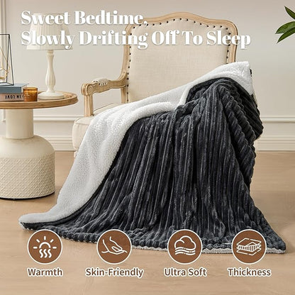 Electric Heated Blanket Queen Size Dual Control - 84"x90" Fast Heating Bed Blankets with 6 Heating Levels & 10 Hours Auto Off, Soft Ribbed Flannel, Over-Heat Protection ETL, Dark Gray