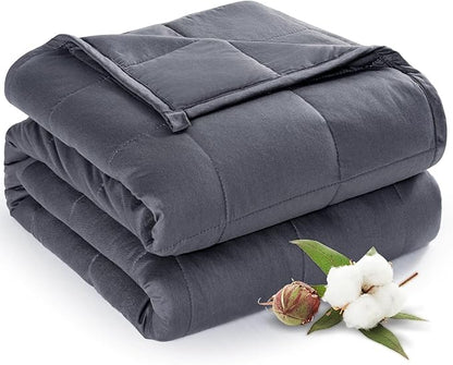 Sivio Weighted Blanket for Adults 100% Cotton, 60"x80" Queen Size 15 lbs, Cooling Summer Heavy Blanket for Sleeping, Breathable Soft Blankets with Premium Glass Beads, Machine Washable, Dark Grey