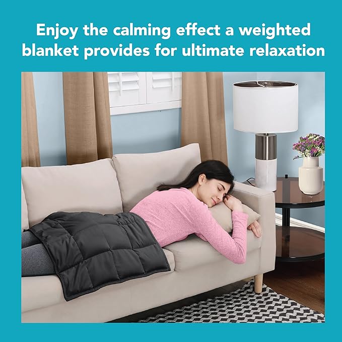 Dream Lab Calming Acupressure Cooling Reversible Weighted Lap Blanket with Glass Beads, 5 Pounds, Charcoal