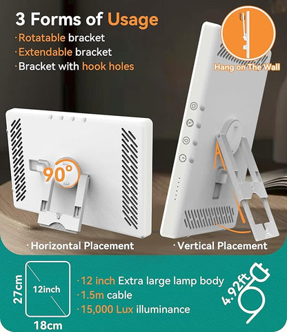 Light Therapy Lamp, 15,000 Lux Happy Lamp, Adjustable Brightness UV-Free, Touch Control Sun Lamp with Memory Function Timer - Home/Office Use As Lift Mood