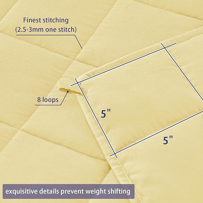 yescool Weighted Blanket for Adults (25 lbs, 60" x 80", Yellow) Cooling Heavy Blanket for Sleeping Perfect for 240-260 lbs, Queen Size Breathable Blanket with Premium Glass Bead, Machine Washable