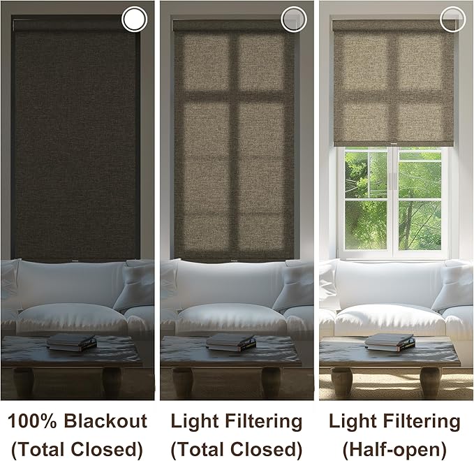 BERISSA Light Filtering Roller Shades for Windows,Cordless Roller Window Shades with Cassette Valance,Linen Roller Blinds,Thermal Insulation Window Shades for Home Door Office. Brown. Custom Sizes
