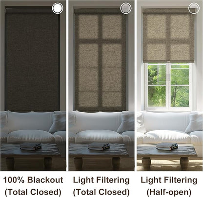 BERISSA Light Filtering Roller Shades for Windows,Cordless Roller Window Shades with Cassette Valance,Linen Roller Blinds,Thermal Insulation Window Shades for Home Door Office. Brown. Custom Sizes