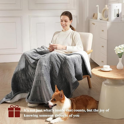Twin Electric Blanket 62"x84" Heating Blanket Twin, Wheat Pattern Ultra-Soft Flannel & Thick Sherpa with 5 Heat Settings & 10 Hour Auto Shut-Off, ETL & FCC Certified, Machine Washable Home Use, Grey