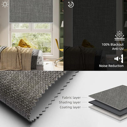 SmartWings Motorized Roller Shades Work with Homekit, Alexa Google, 100% Blackout Smart Blinds for Windows, Cordless Remote Control Window Shades, Vigor Dove, Customized Size