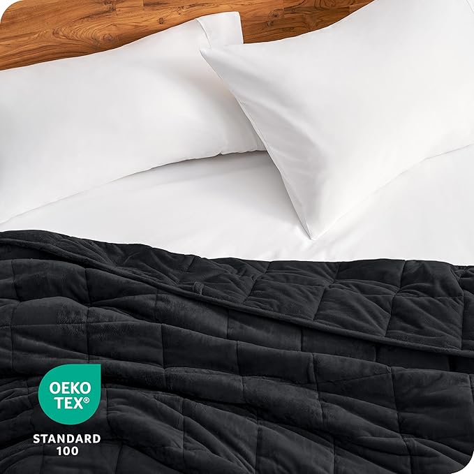 Bare Home Weighted Blanket Full or Queen Size 12lb (48" x 72") - Minky Fleece - Premium Heavy Blanket Nontoxic Glass Beads (Black, 48"x72")