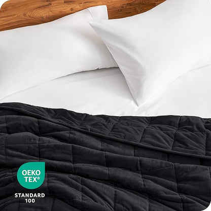 Bare Home Weighted Blanket Full or Queen Size 15lb (48" x 72") - Minky Fleece - Premium Heavy Blanket Nontoxic Glass Beads (Black, 48"x72")