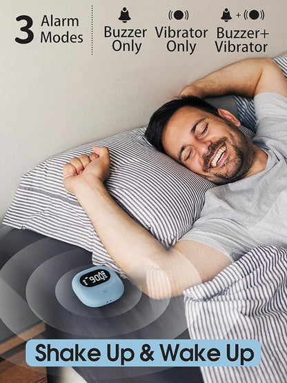 Roxicosly Super Strong Vibrating Alarm Clock for Heavy Sleepers, Small Travel Bed Shaker Clock Under Pillow for Kids Teens Hearing Impaired Deaf, Adjustable Vibration, Cordless, USB Rechargeable
