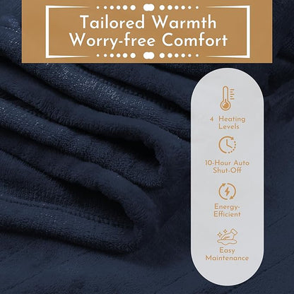 Electric Heated Blanket 72"x84" Full Size Flannel Heated Blanket, Cozy & Warm for All Night, 5 Heat Settings & 10 Hours Auto Off, Machine Washable, Dark Blue