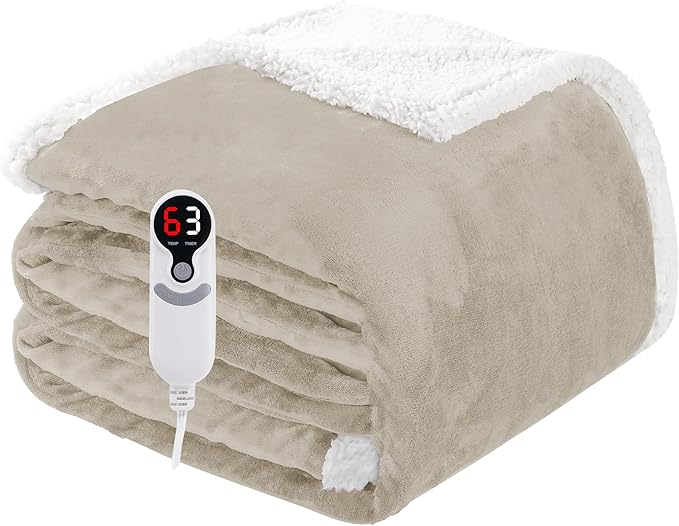 Electric Heated Blanket Full Size 72"x84", Soft Flannel with Overheat Protection, 9 Adjustable Heat Settings & 10-Hour Auto-Off Timer, Fast Heating for Winter Comfort, Camel