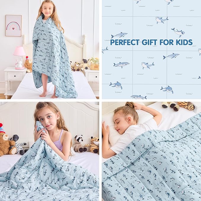 yescool Shark Weighted Blanket 5 Pounds Cooling Weighted Lap Blanket, Heavy Blanket for Sleeping, Weighted Throw Blanket Gift for 40-60lbs, 36"x48"