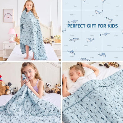 yescool Shark Weighted Blanket 5 Pounds Cooling Weighted Lap Blanket, Heavy Blanket for Sleeping, Weighted Throw Blanket Gift for 40-60lbs, 36"x48"