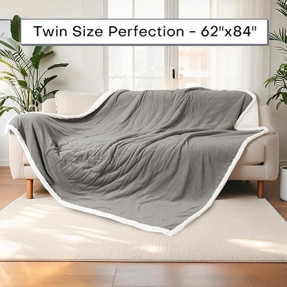 Electric Heated Blanket Twin Size 62"x84" - Dual-Sided with Microplush & Sherpa Fabric, 4 Heat Settings & 10 Hours Auto Off, Machine Washable - Light Gray