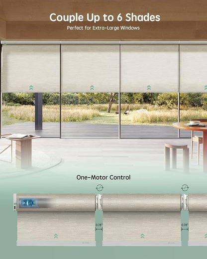Yoolax Smart Coupled Roller Shades Compatible with Alexa Google, Motorized Blinds with Remote Light Filtering Coupled Roller Shades for X-Large Windows, Custom Size(XL Coupled-Jacquard Coffee)