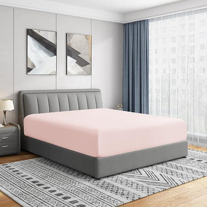 Cathay Home California King Fitted Sheet - Double Brushed Ultra Soft – Wrinkle & Fade Resistant - 16" Deep Pocket Fitted Sheet Only - Good Fit for 14"-18" Deep Mattress (Cal King, Blush)