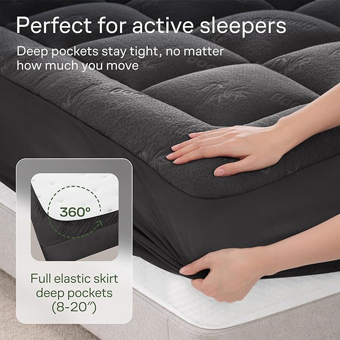 Ultra Soft King Size Mattress Topper - Viscose Made from Bamboo Pillow Top Mattress Pad for Back Pain Relief - Naturally Cooling for Hot Sleepers, Dark Gray