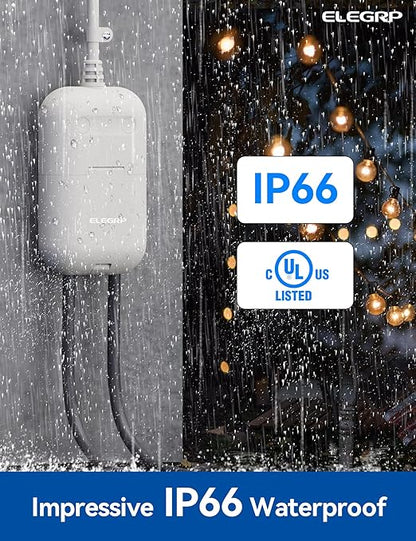ELEGRP Outdoor Smart Dimmer Plug Waterproof IP66, Smart WiFi Plug with 2 Individually Sockets, Compatible with Alexa & Google Assistant, Outdoor Dimmer for String Lights, UL Listed, 2 Pack, Grey