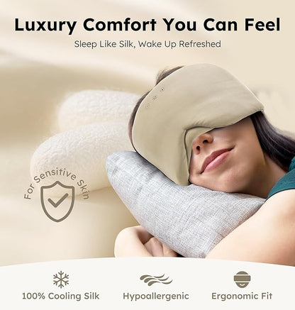 Luxury Bluetooth 5.4 Sleep Mask for Adults - Ice Fiber Cooling & HD Sound, 100% Light Blocking Adjustable Eye Cover for Travel & Side Sleepers - Soft Sleep Headphones with 10H Playtime