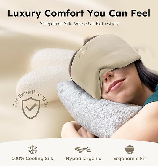 Luxury Bluetooth 5.4 Sleep Mask for Adults - Ice Fiber Cooling & HD Sound, 100% Light Blocking Adjustable Eye Cover for Travel & Side Sleepers - Soft Sleep Headphones with 10H Playtime