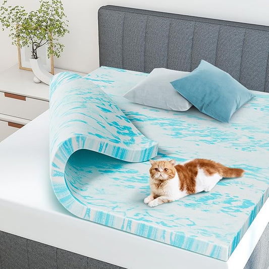 NEWBULIG Mattress Toppers Memory Foam Twin, 2 Inch Thick Bed Topper Pad Cooling Gel Infused Soft Comfy Padding Breathable for Sleeper Sofa Couch RV Camper, CertiPUR-US Certified
