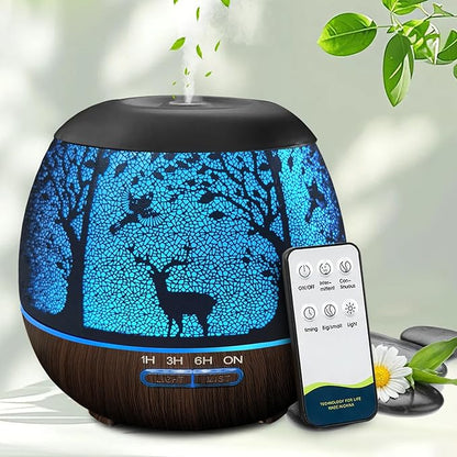 Essential Oil Diffuser for Bedroom,Diffusers for Home with Remote Control,Cool Mist Humidifier Large Room，Ultrasonic Scent Diffuser Waterless Auto Off,7 Colors Light & 3 Mist Modes for Desk Deer