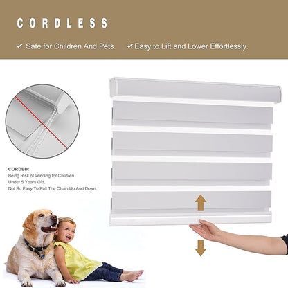 Changshade Blackout Zebra Blinds Cordless for Indoor Windows Sliding Glass Door, Custom Size Zebra Roller Shades Dual Layer Privacy Darkening for Living Room, Bedroom, Bathroom, Easy to Install, Grey