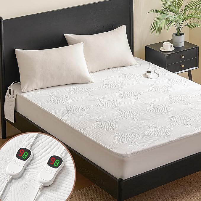 Homemate Heated Mattress Pad California King - 3D Knitted Jacquard Electric Mattress Pad Cal King Bed Warmer with Dual Controller, 10 Heated Setting - Auto Off 8 Hours, Fit Up to 30 Inch, 84"x72"