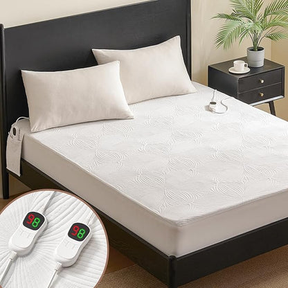 Homemate Heated Mattress Pad California King - 3D Knitted Jacquard Electric Mattress Pad Cal King Bed Warmer with Dual Controller, 10 Heated Setting - Auto Off 8 Hours, Fit Up to 30 Inch, 84"x72"